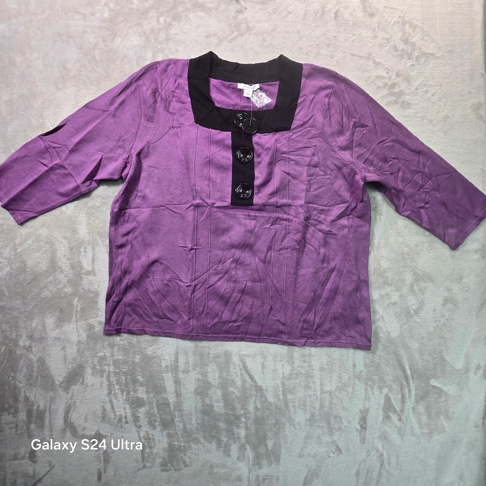 Dressbarn Woman Purple Mock Neck 3/4 Sleeve Knit Top 3X 39749DW